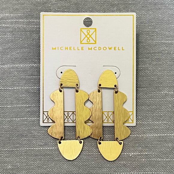 New Michelle McDowell “Ryerson” Brushed Gold Cutout Drop Earrings - Picture 1 of 4